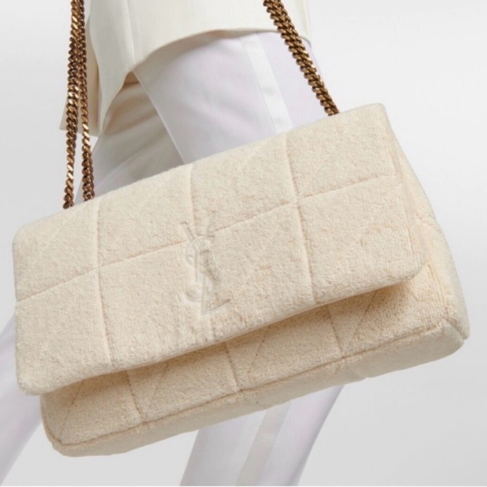 Authentic Saint Laurent Cream Jamie Medium Chain Bag Carre Rive Gauche in Terry